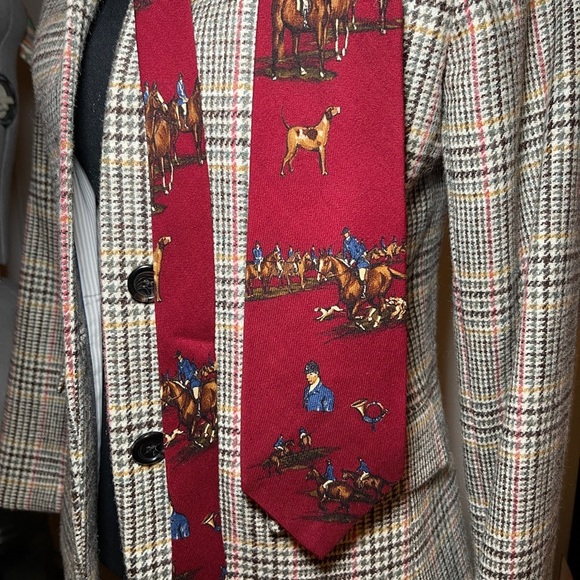 Vintage Polo Ralph Lauren Silk Tie Fox Hunt Equestrian Horse Hound Burgundy - Picture 2 of 4